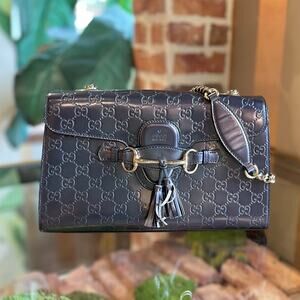 GUCCI Emily Flap Medium Metallic Purple Patent Guccissima Leather Shoulder Bag